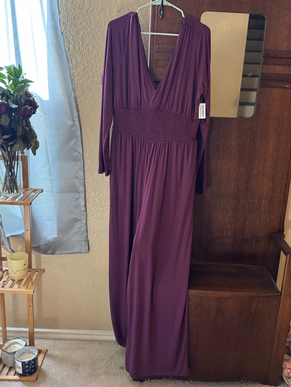 V-Neck Long Sleeve Jumpsuit Jumper Romper NWT Never Worn Large Tall Purple Plum